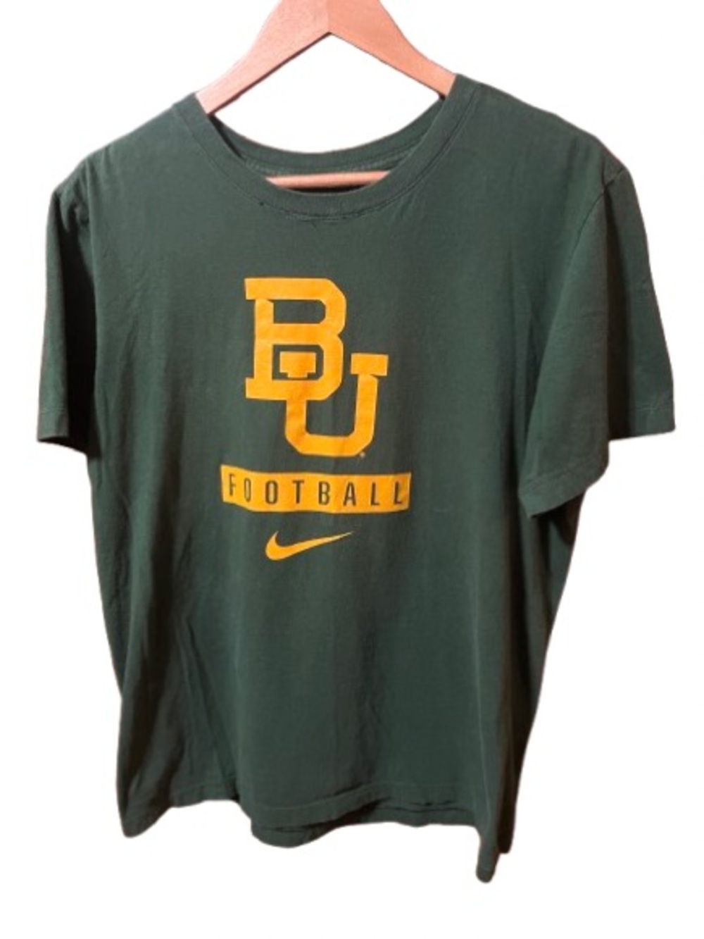 Nike Boston University Green and Gold BU Football Tee Shirt Size Large